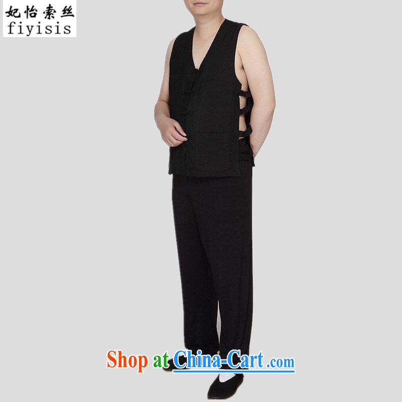 Princess Selina CHOW in traditional cotton the Chinese men's vest sweat vest eschewed Liffey summer T-shirts, shoulder Chinese Michael MAK-clip 2015 new vest men's slim black T-shirt and black trousers Kit 185