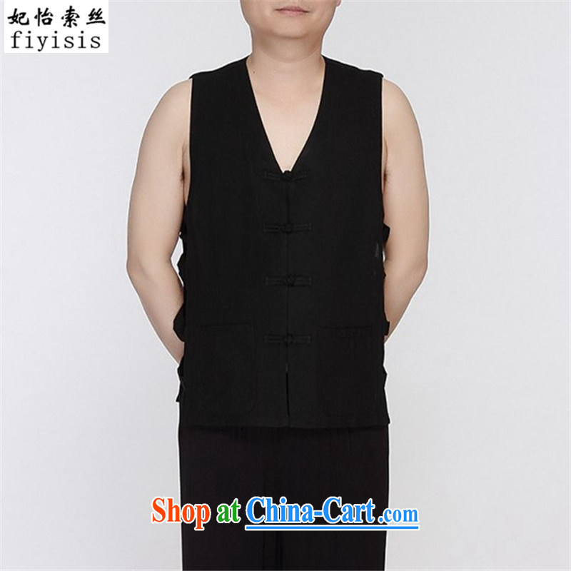 Princess Selina CHOW in Chinese Confucianism, Chinese cotton the old Sleeveless T-shirts men's eschewed the folder summer men's dress 2015 new men's clothing men's the shoulder black 185