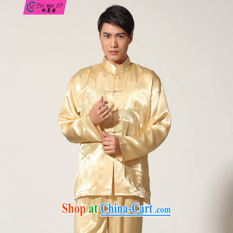 Ko Yo vines into exciting and 2015 New Men's Chinese Embroidery Dragon deck with damask Chinese Tai Chi Kit Tang replace the collar long-sleeved T-shirt kung fu two sets of 0014 M M XXL 0012