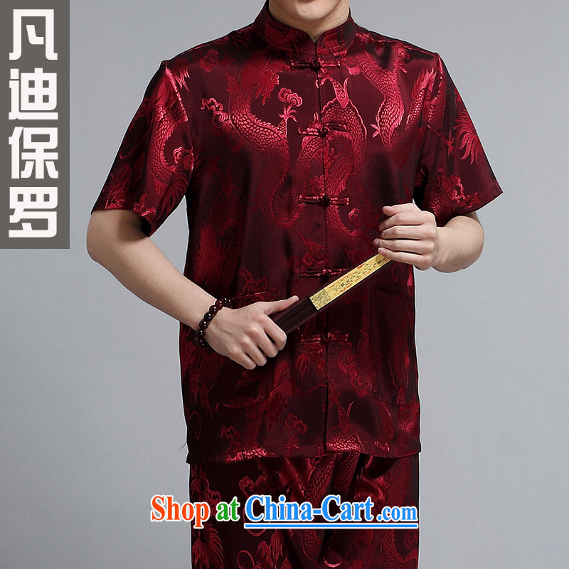 Where's Paul summer men's short-sleeved Chinese China wind Kit large dragon, in older Chinese men and Kit 15 A VD 1505 China Red 190_104 A