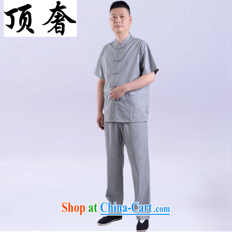 Top Luxury men's summer short-sleeved tang on the collar-tie cotton the national clothing and old dad napped load package the fat increase, China wind cotton the half sleeve kit gray, package 185, the top luxury, shopping on the Internet