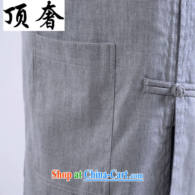 Top Luxury men's summer short-sleeved tang on the collar-tie cotton the national clothing and old dad napped load package the fat increase, China wind cotton the half sleeve kit gray, package 185, the top luxury, shopping on the Internet