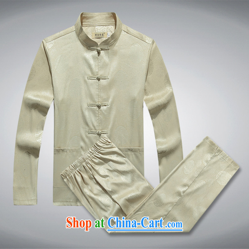 Ming emperor, men's summer long-sleeved tang on the elderly father with long-sleeved Chinese shirt hand-tie China wind men's 1000 Jubilee Hall beige 190, Ming Emperor Wei, and shopping on the Internet