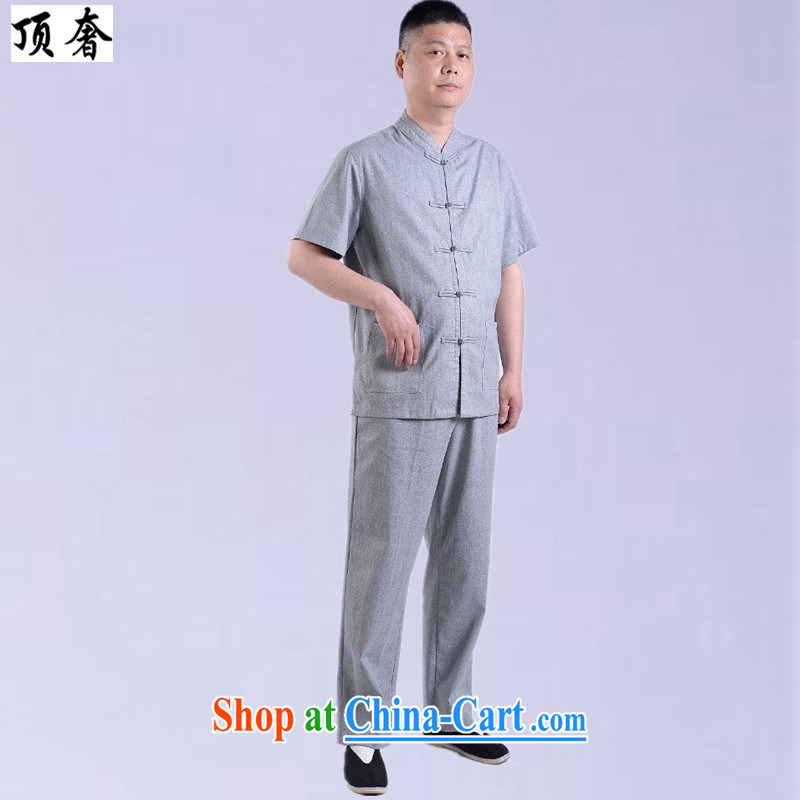 Top luxury Chinese 2015 new high quality traditional middle-aged men advanced money-wrinkled linen Chinese men and a short-sleeved Chinese men's casual shirt, Summer Package gray package 185 and the top luxury, shopping on the Internet
