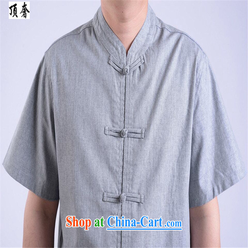 Top luxury Chinese 2015 new high quality traditional middle-aged men advanced money-wrinkled linen Chinese men and a short-sleeved Chinese men's casual shirt, Summer Package gray package 185 and the top luxury, shopping on the Internet