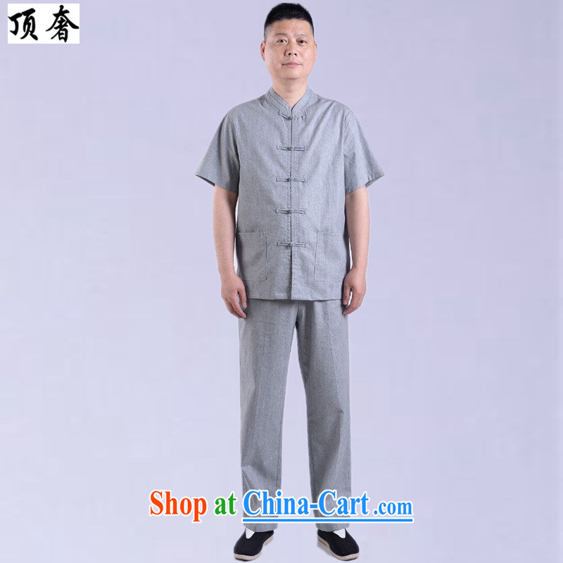 Top Luxury men's short-sleeve linen Chinese China wind up for the cotton short sleeve with relaxed version is withholding beige Han-smock kit and replace the older Chinese light gray XXXXL/190, and the top luxury, shopping on the Internet