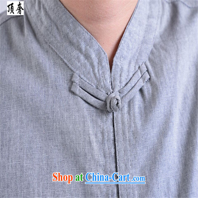 Top Luxury men's short-sleeve linen Chinese China wind up for the cotton short sleeve with relaxed version is withholding beige Han-smock kit and replace the older Chinese light gray XXXXL/190, and the top luxury, shopping on the Internet