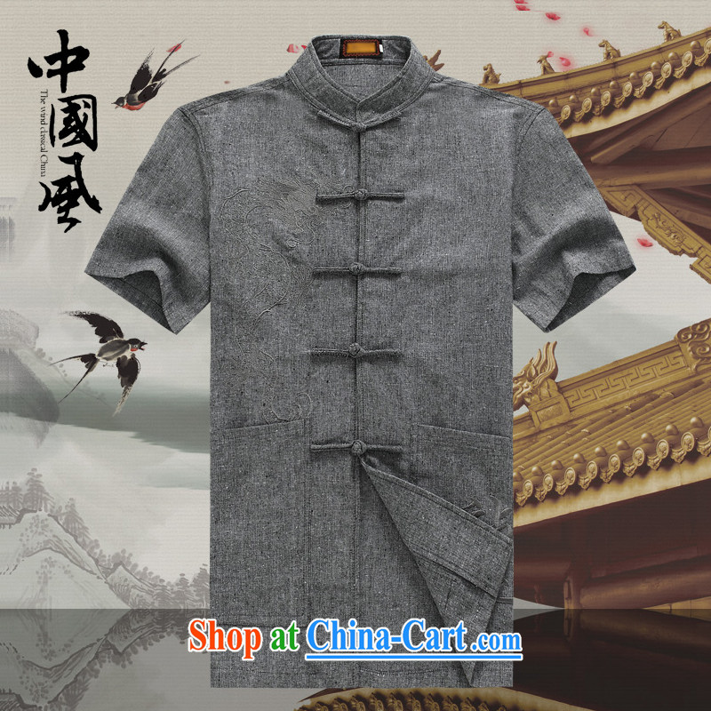 Men's short-sleeved Chinese summer 2015 new male Chinese linen short sleeved T-shirt T-shirt China wind, older men and Chinese D 250 dark gray XXXL
