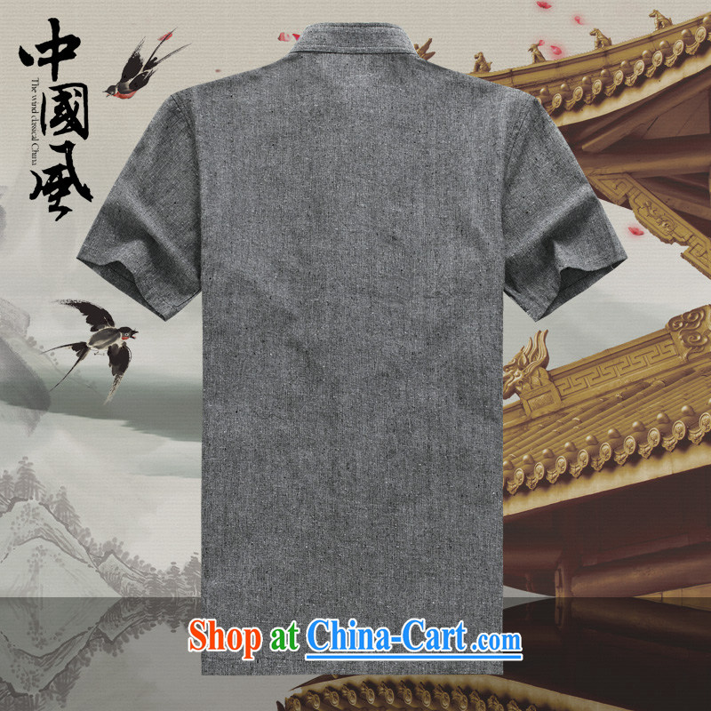 Men's short-sleeved Chinese summer 2015 new male Chinese linen short sleeved T-shirt T-shirt China wind, older men and Chinese D 250 dark gray XXXL, JACK EVIS, shopping on the Internet
