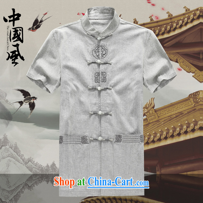 Men's short-sleeved Chinese summer 2015 new male Chinese cotton mA short-sleeved T-shirt China wind, older men and Chinese D 267 gray XXL
