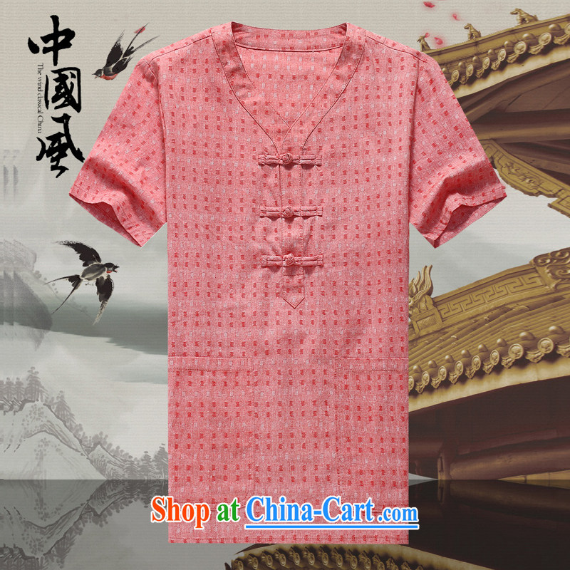 Men's short-sleeved Chinese summer 2015 new male Chinese cotton mA short-sleeved T-shirt China wind older Chinese D 261 red XXXL