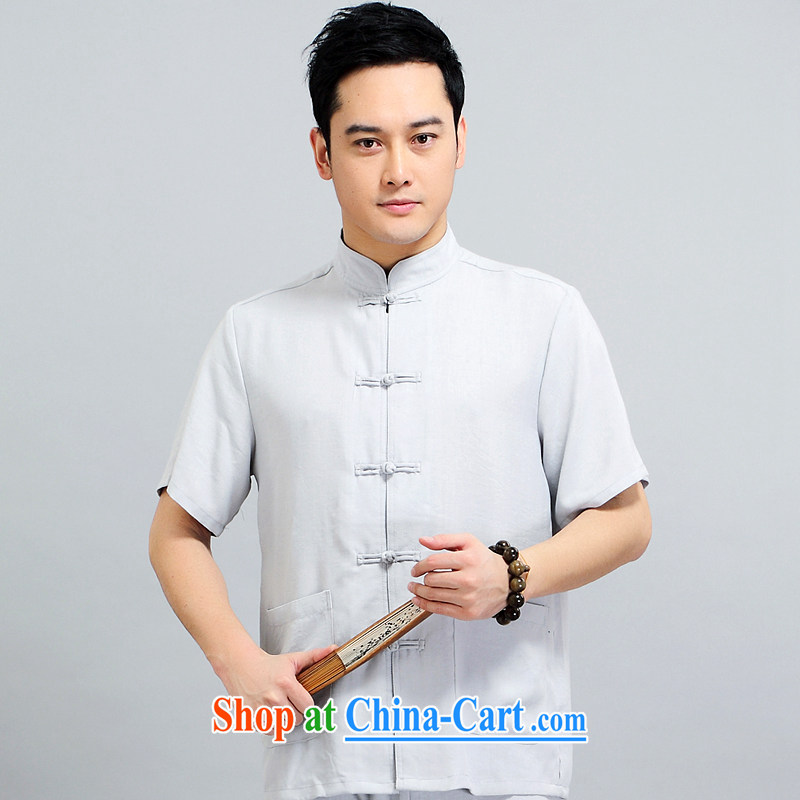 Chinese men and short-sleeve kit AMOI, older men's cotton Ma Man Tang with morning exercises. exercise clothing Tai Chi uniforms father loaded 1509 Kit gray 175