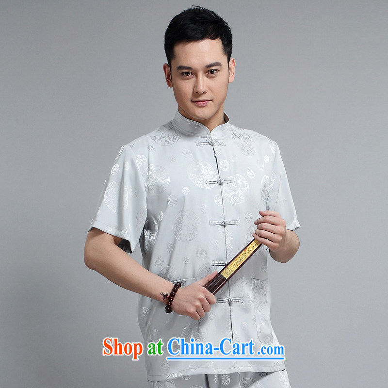 Chinese men and short-sleeve kit AMOI, older men's cotton Ma Man Tang with morning exercises. exercise clothing Tai Chi uniforms father loaded 1502 gray Kit 175