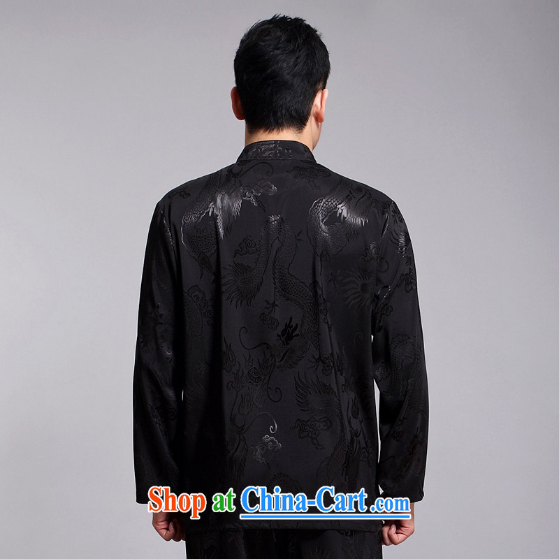 Chinese men and set new Tang in older men's Sauna silk morning exercise clothing exercise clothing Tai Chi Kit long-sleeved Tang with 1519 black 190, JACK EVIS, shopping on the Internet