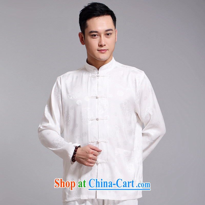 Chinese men and set new, older men's Sauna silk morning exercise clothing exercise clothing Tai Chi Kit long-sleeved Tang replace 1519 white 170, JACK EVIS, shopping on the Internet