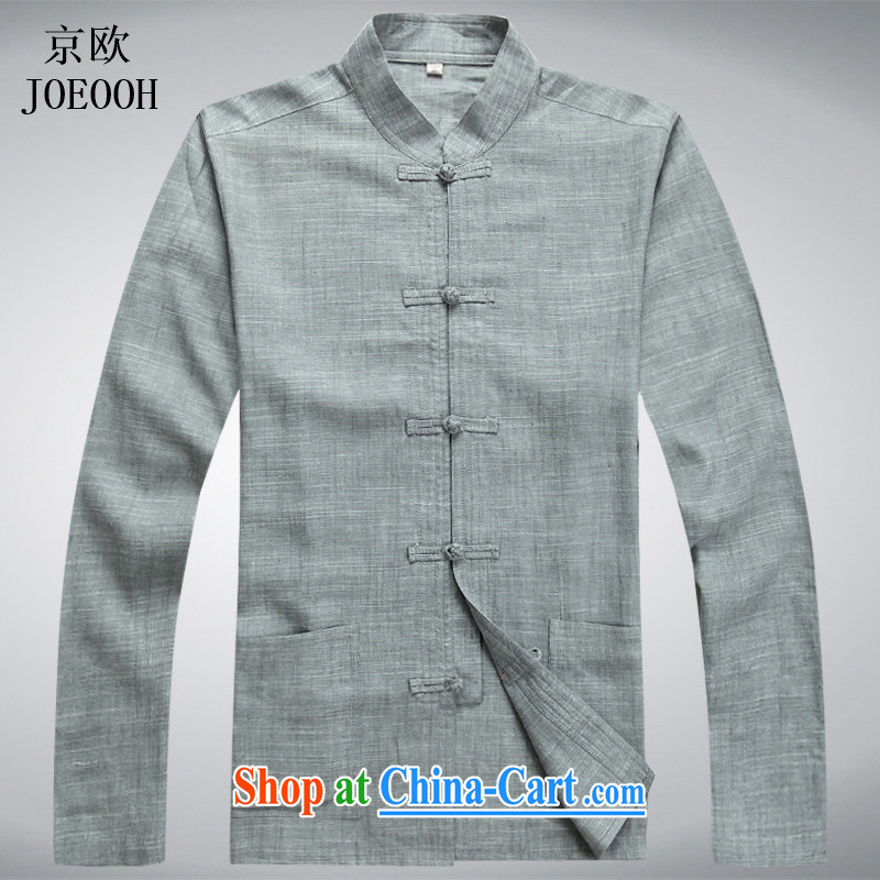 Vladimir Putin in Europe older Tang package with the long-sleeved linen-cotton for the shirt men's T-shirt Chinese father with blue gray package XXXL, Beijing (JOE OOH), shopping on the Internet