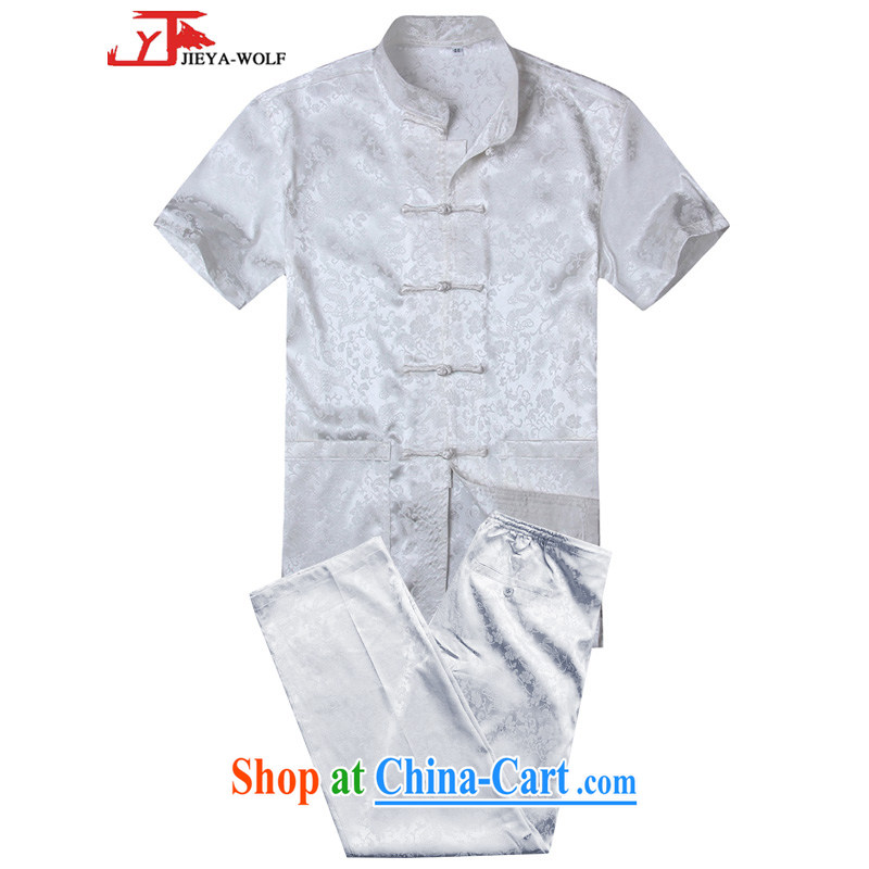 Jack And Jacob - Wolf JIEYA - WOLF new kit Tang with men's short-sleeved summer advanced silk, the solid color handcrafted Tray Port Tai Chi, white a?175_L