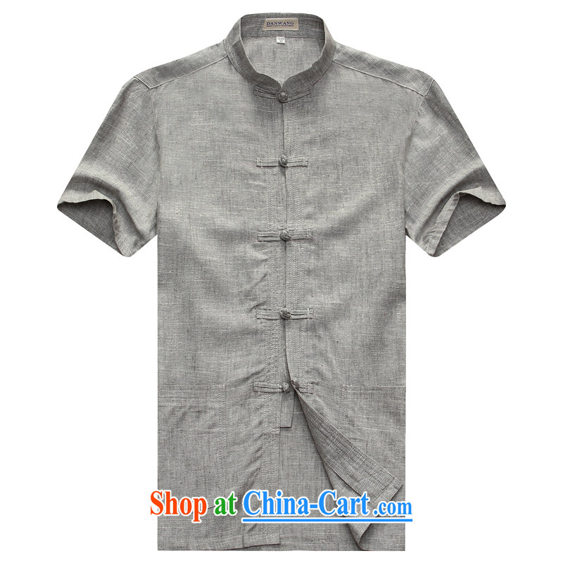Floor is floor 2015 new middle-aged and older men's short-sleeved shirt T summer father with linen breathable China wind leisure Chinese gray 185