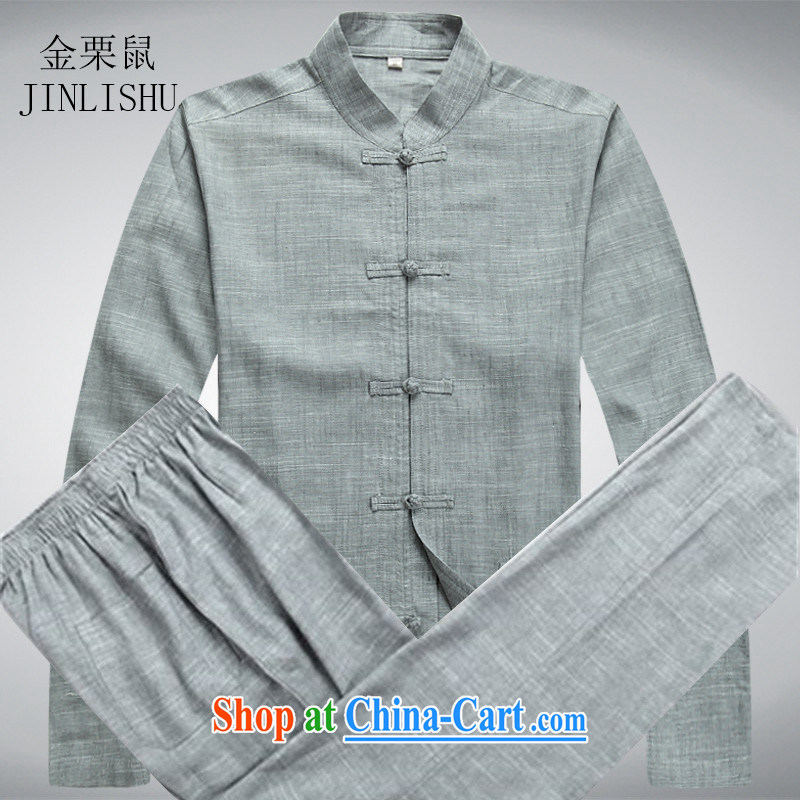 The chestnut mouse China wind Chinese-tie and collar cotton the long-sleeved shirt spring China wind men's Chinese package Blueish gray' package XXL