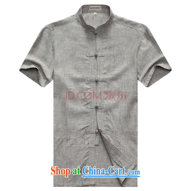 For Pont Sondé Diane 2015 new middle-aged and older men's short-sleeved shirt T summer Dad loaded linen breathable China wind leisure Chinese gray 185