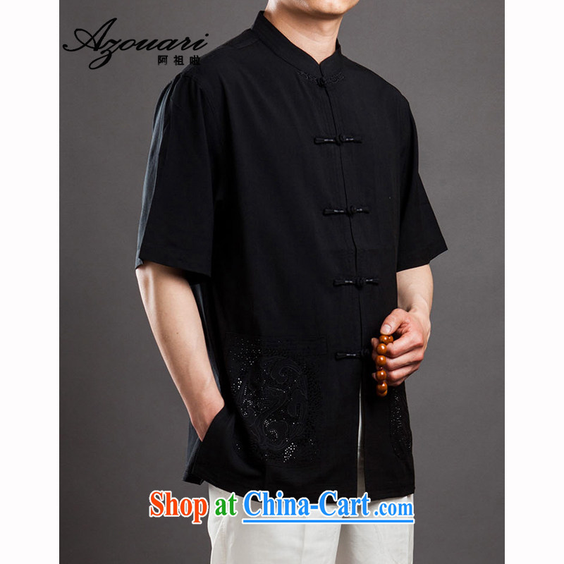 The TSU defense _Azouari_ Men's short-sleeved Chinese Chinese-buckle up for men's black 48