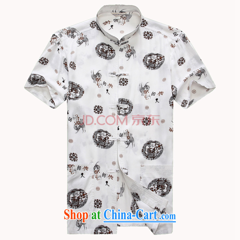 Nigeria, the 2015 new middle-aged and older men's short-sleeved Chinese father with cotton leisure China wind men's short-sleeved Chinese White 180