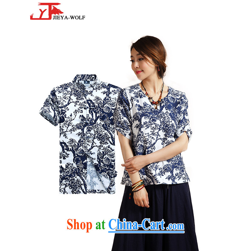 Cheng Kejie, Jacob - Wolf JIEYA - WOLF New Tang replace short-sleeve men's cotton summer the couple husband and wife working fashion, men with Tang Jie, Jacob hit mine couples two 1513 180_XL