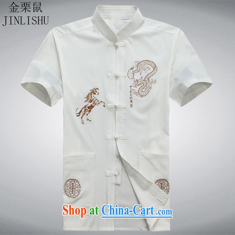 The chestnut Mouse middle-aged and older Chinese men and a short-sleeved shirt older persons older persons summer short-sleeved men's father is white XXXL
