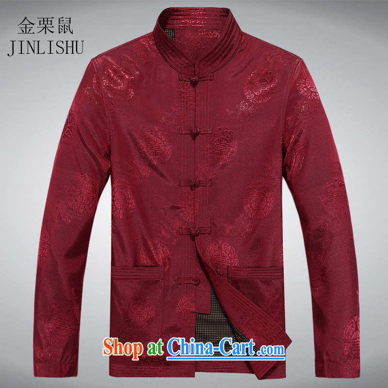 The chestnut Mouse middle-aged and older spring loaded male jacket China wind-tie up for pure cotton jacket middle-aged men and chinese red smock XXXL