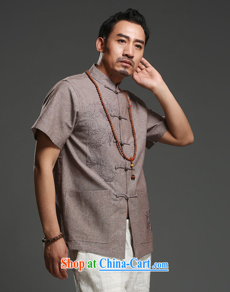Internationally renowned Chinese men's short-sleeved cotton Ma 2015 New Dragon tattoo Chinese summer breathable T-shirt, national costumes, Brown (185) picture, price, brand platters! Elections are good character, the national distribution, so why buy now enjoy more preferential! Health