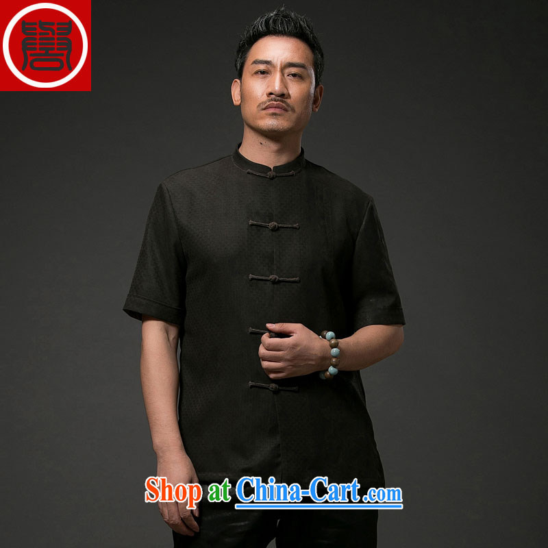 Internationally renowned Chinese wind men's Summer Scent cloud yarn is silk, older men and replacing Tang load short-sleeved men's national leisure Tang black 4XL