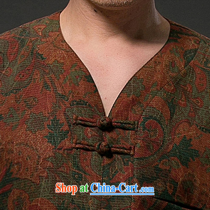 Internationally renowned Chinese wind men's Chinese short-sleeved shirt with Chinese silk silk shirts men's fragrance cloud yarn fancy short-sleeve T-shirt private customised, wine red 4 XL, internationally renowned (CHIYU), on-line shopping