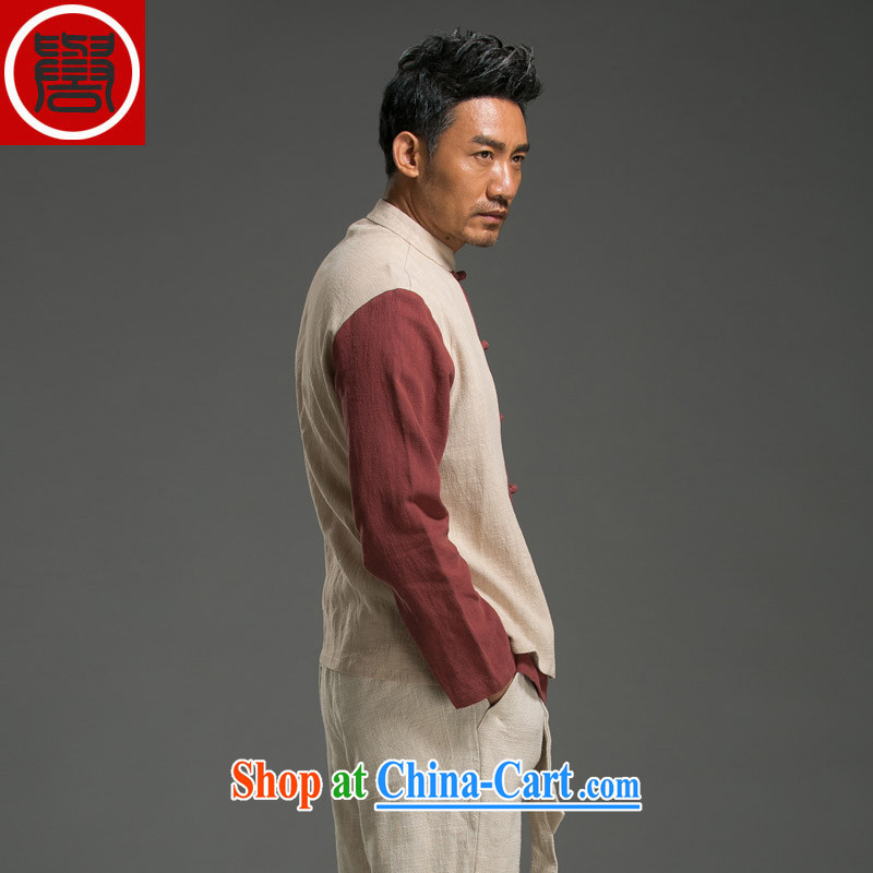 Internationally renowned Chinese China wind leave two beauty men's long-sleeved T-shirt with autumn flax, for T-shirt autumn on the new Red and White, (3) XL, internationally renowned (CHIYU), shopping on the Internet