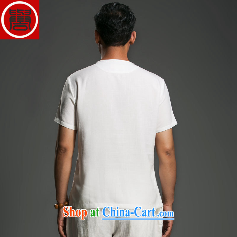 Internationally renowned Chinese wind men's summer linen tray snaps round-collar short-sleeve is withholding Korean personality male white movement (3XL), internationally renowned (CHIYU), online shopping