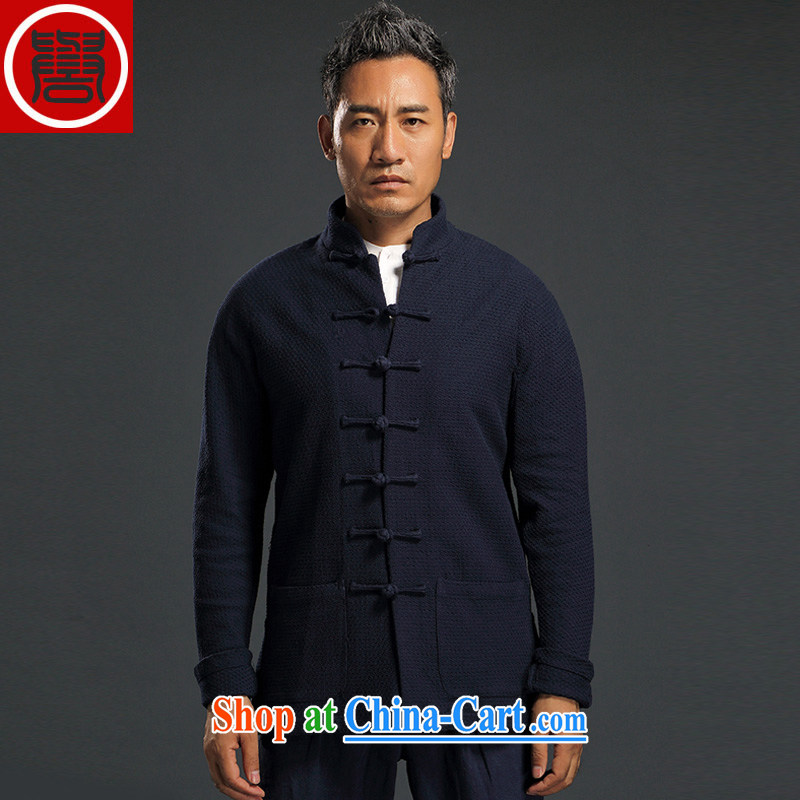 Internationally renowned 2015 Autumn Chinese China wind men's woven loose the collar jacket long-sleeved blue 4 XL