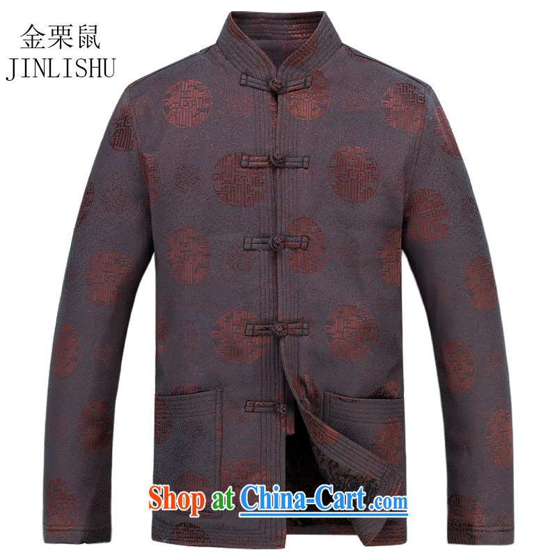 The chestnut Mouse middle-aged and older persons with short and long-sleeved T-shirt men's Chinese jacket coat elderly clothing brown XXXL