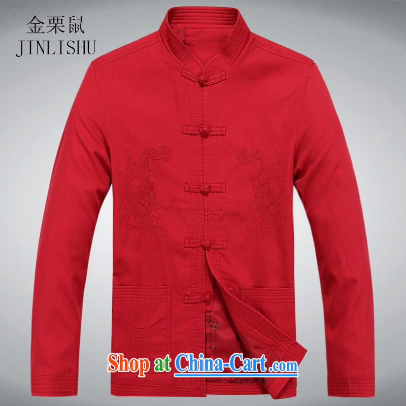 The chestnut mouse and men Chinese men's middle-aged and older Chinese men's leisure spring loaded father jacket red XXXL, the chestnut mouse (JINLISHU), shopping on the Internet