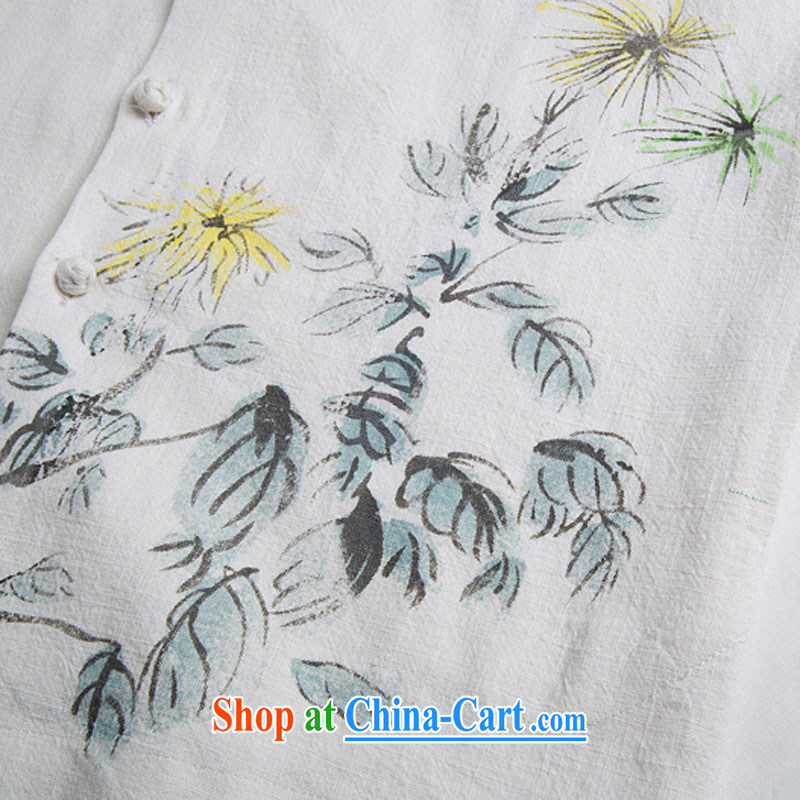 Internationally renowned Chinese men's leisure stamp the linen short sleeved T-shirt Chinese Wind and the cotton summer shirt men's white XL, internationally renowned (CHIYU), shopping on the Internet