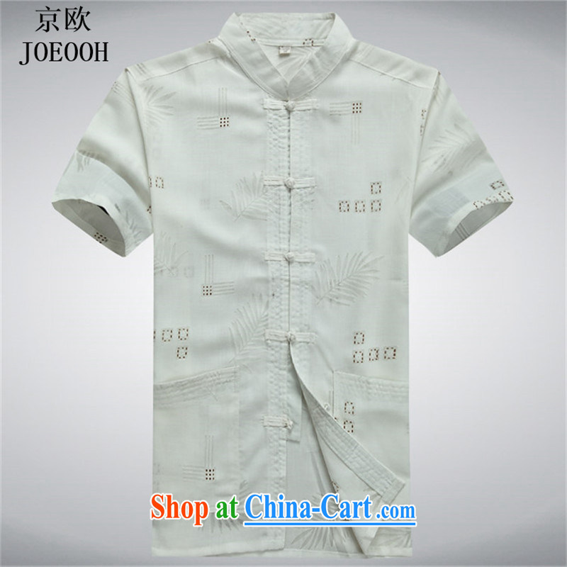 Beijing Summer Europe, Middle-aged and older men's cotton mA short-sleeved Chinese father jogs with leisure Han-kung fu shirt cynosure serving white XXXL