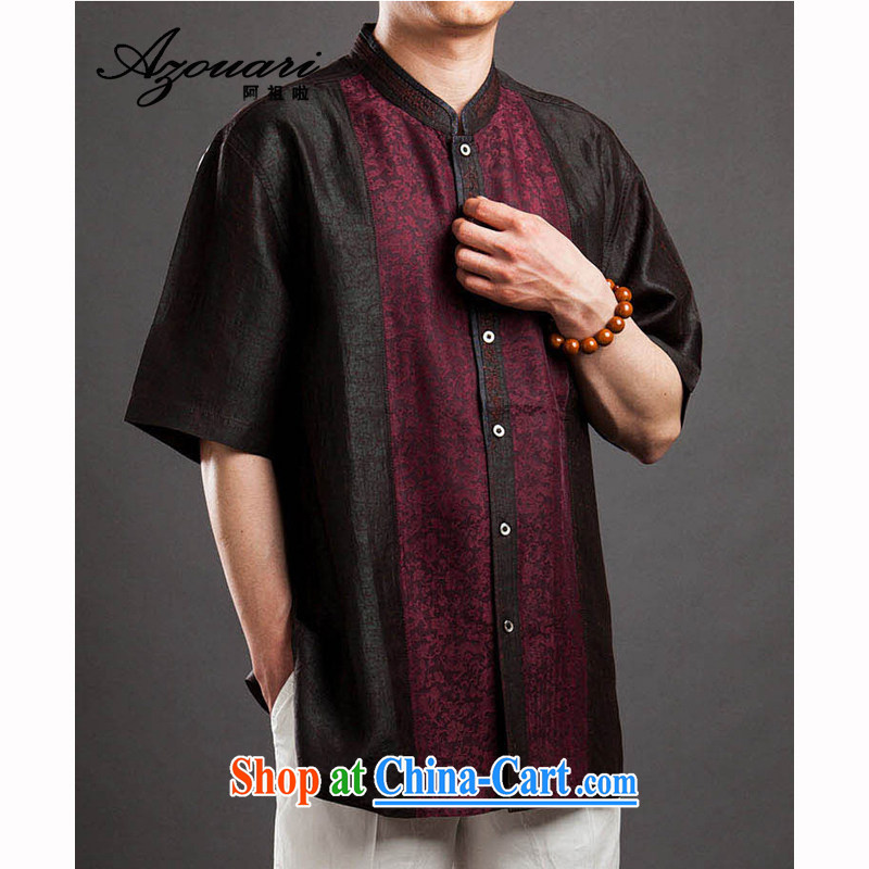 The TSU defense _Azouari_ boutique aroma cloud yarn male Chinese Chinese shirt short-sleeved silk Chinese men and dark red 52