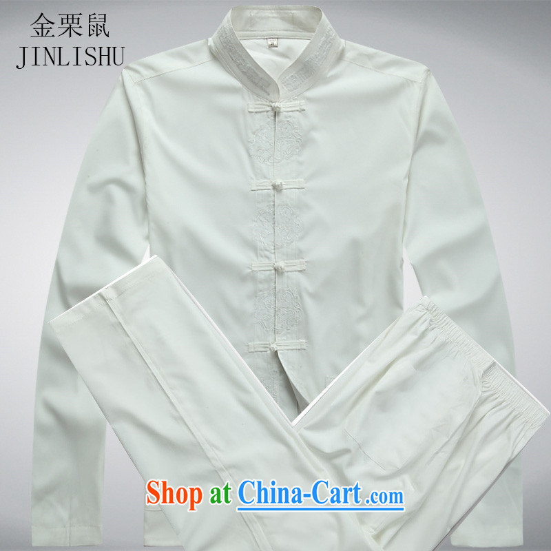 The chestnut mouse spring middle-aged and older Chinese men and long-sleeved T-shirt elderly men Kit Chinese Han-long-sleeved Kit white package XXXL, the chestnut mouse (JINLISHU), shopping on the Internet