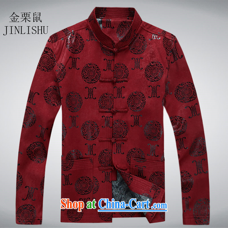 The chestnut mouse Ethnic Wind men Chinese men and Chinese wind-buckle spring loaded long-sleeved T-shirt and replace the older men's jackets red XXXL