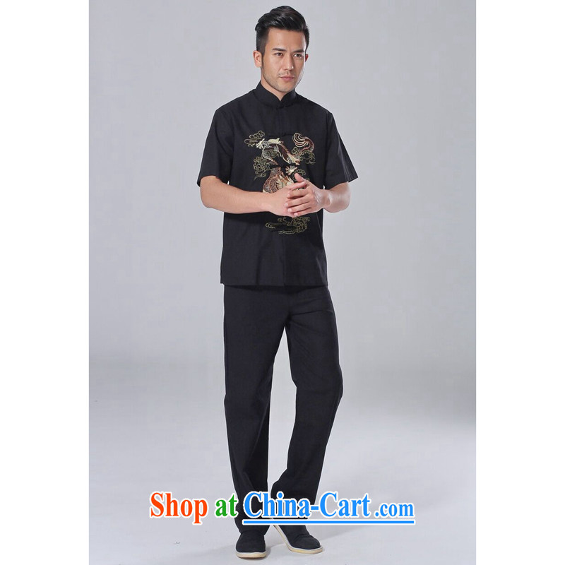spend the summer with new male Chinese Chinese improved the flap embroidered dragon and cotton, the Tai Chi Kit short-sleeve kit kit 3 XL, figure, shopping on the Internet