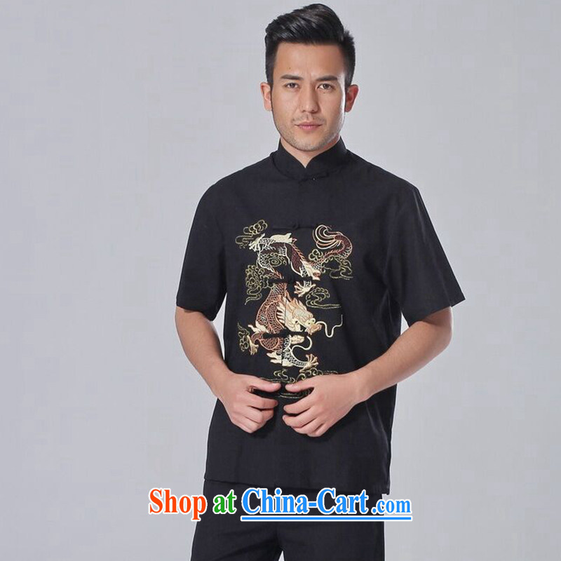 Find Sophie summer New Men's Chinese Chinese improved the flap embroidered dragon and cotton, the Tai Chi uniforms short sleeve kit kit 3 XL, flexible employment, shopping on the Internet