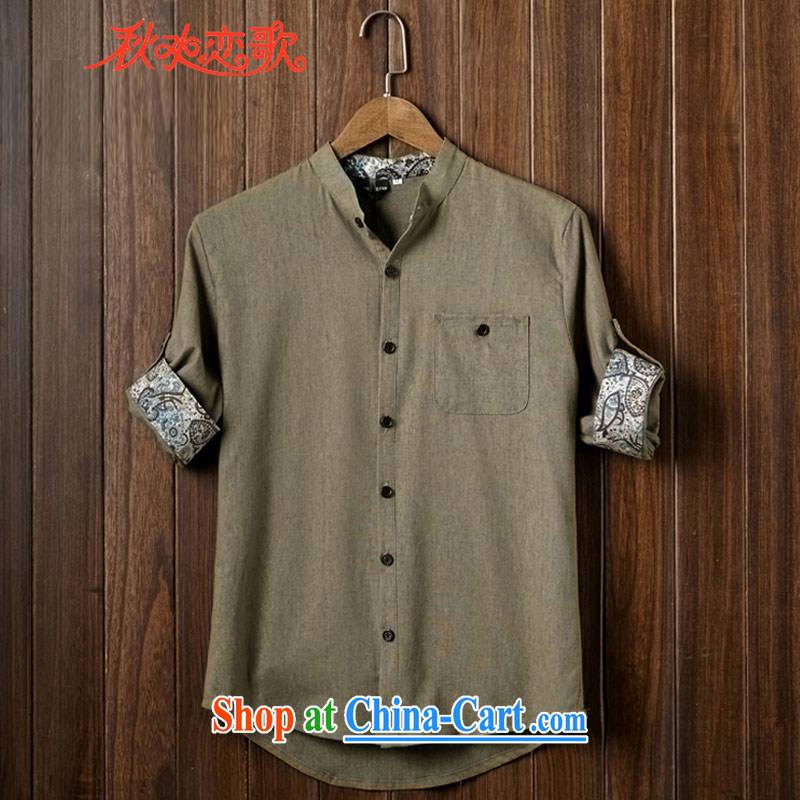 Takes forever love song summer men's Chinese short-sleeve shirt spring and summer, the Chinese wind linen 7 cuff shirt artists and antique gray 5 XL