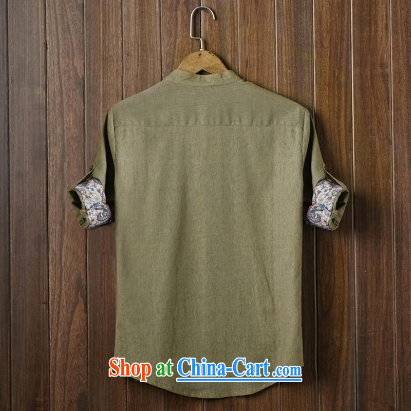 Takes forever love song summer men's Chinese short-sleeved shirt spring and summer, the Chinese wind linen 7 cuff shirt artists and antique gray 5 XL, desperately longing love song, shopping on the Internet