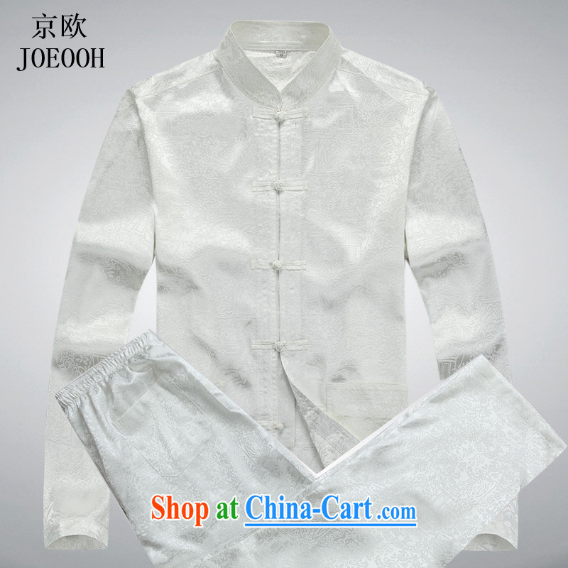 Putin's European Summer men's Tang is set long-sleeved older persons in China's Ethnic clothing, for Chinese clothes T-shirt white package XXXL