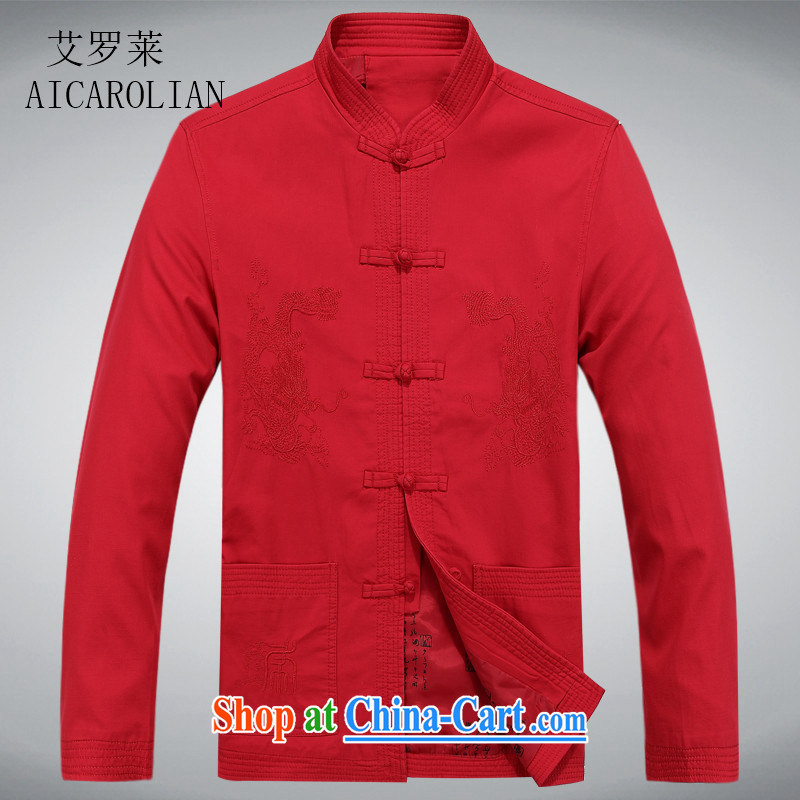 The Carolina boys older persons in Chinese men's long-sleeved T-shirt men's clothing, men's Chinese jacket coat elderly clothing red XXXL