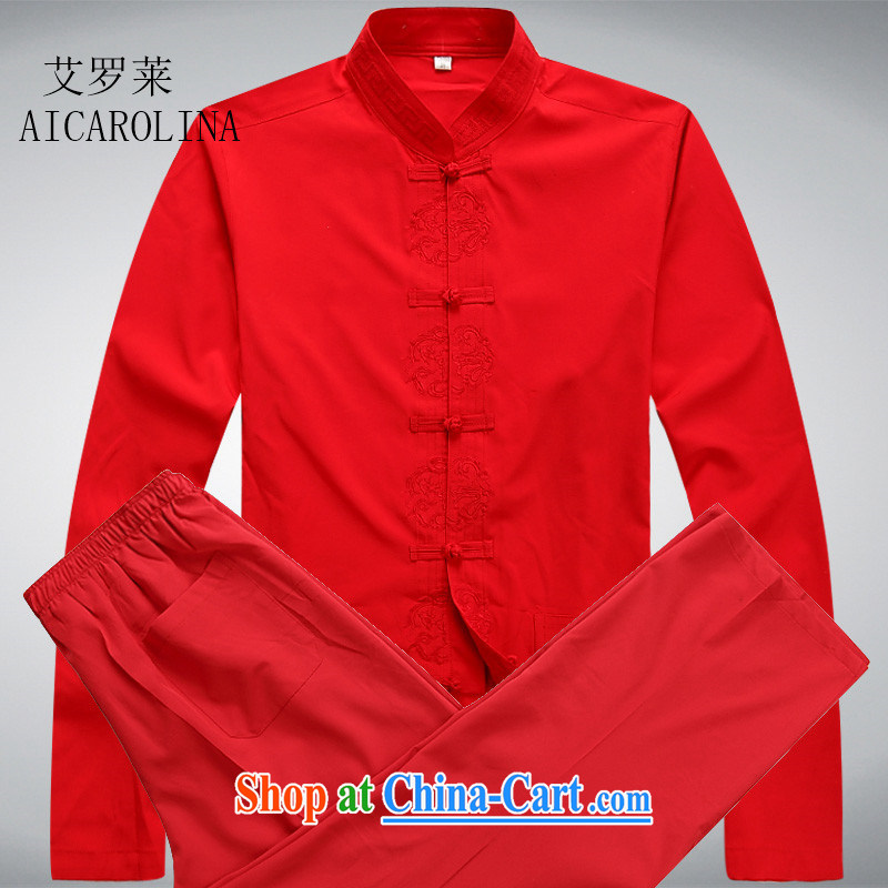 The Carolina boys men's Chinese middle-aged and older men's long-sleeved Spring and Autumn middle-aged father older persons Tang Mounted Kit Chinese male Red Kit XXXL