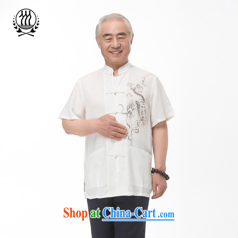 Summer is for new, older linen men's Chinese Dragon Chinese short-sleeved Chinese older persons the Commission cotton short-sleeved T-shirt ethnic wind Chinese dragon short-sleeved T-shirt beige M/170, and mobile phone line (gesaxing), and, on-line shoppi